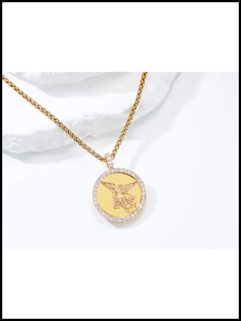 Saint Michael Archangel 18K Gold Plated Pendant Necklace CZ Pave Religious Charm